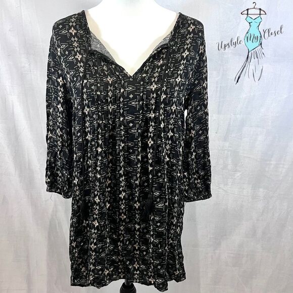 Black and tan Aztec print peasant tunic top size medium - Picture 1 of 5
